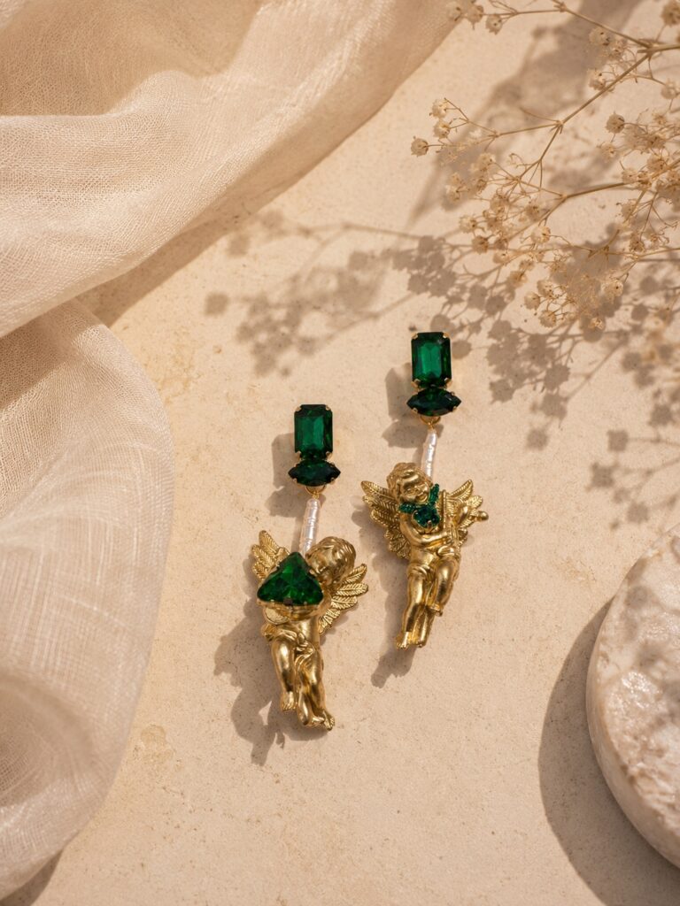 Emerald Guardian Angels Earrings