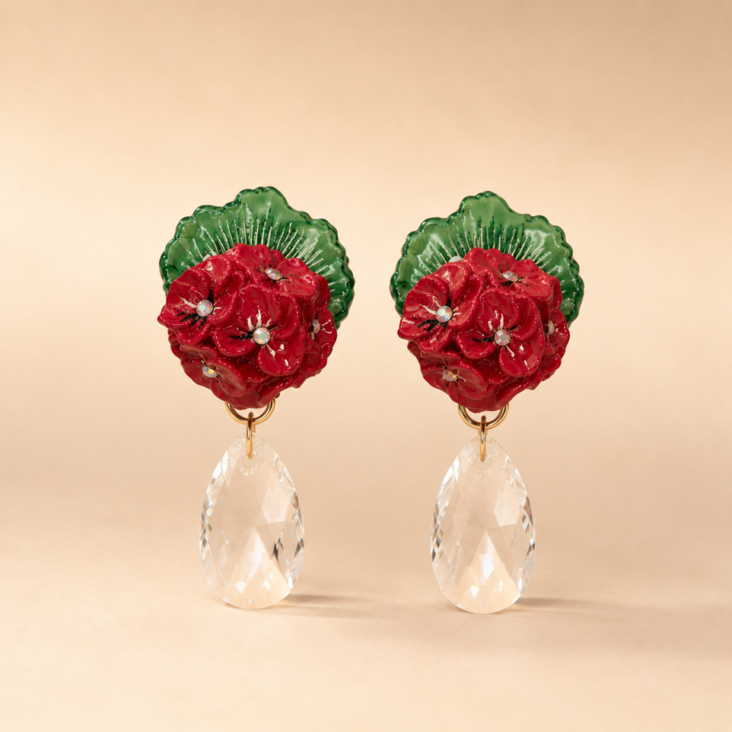 MULLAGA DEW — Geranium Crystal Drop Earrings